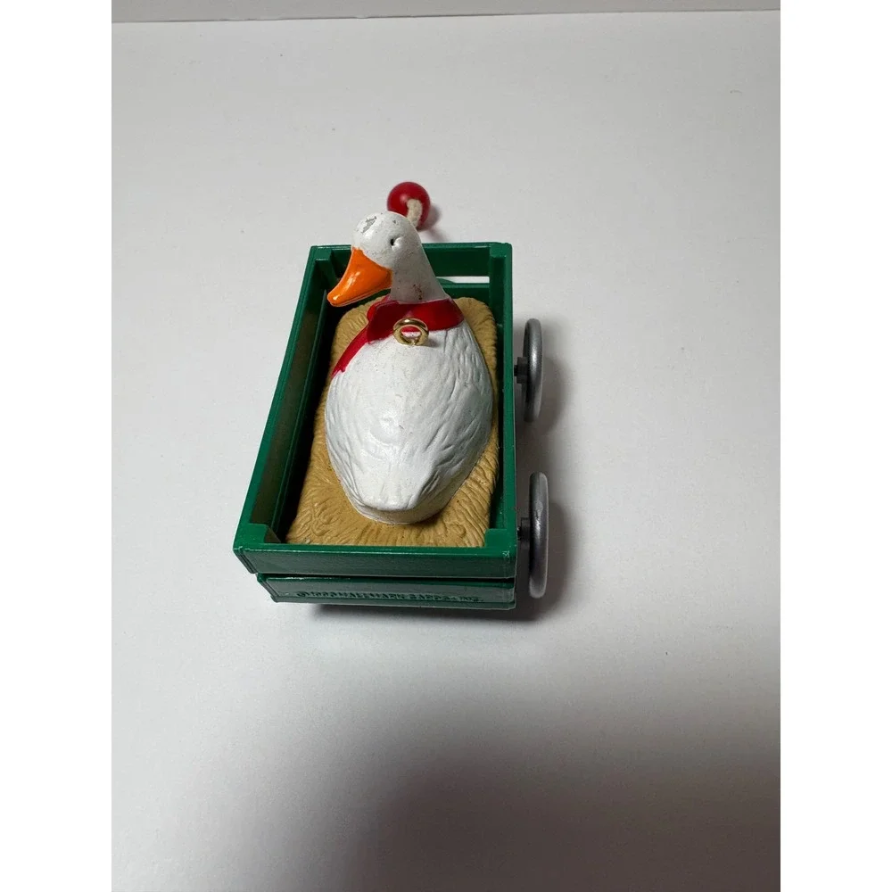 Vintage 1990 Hallmark Keepsake Goose in Wagon Welcome Christmas Ornament